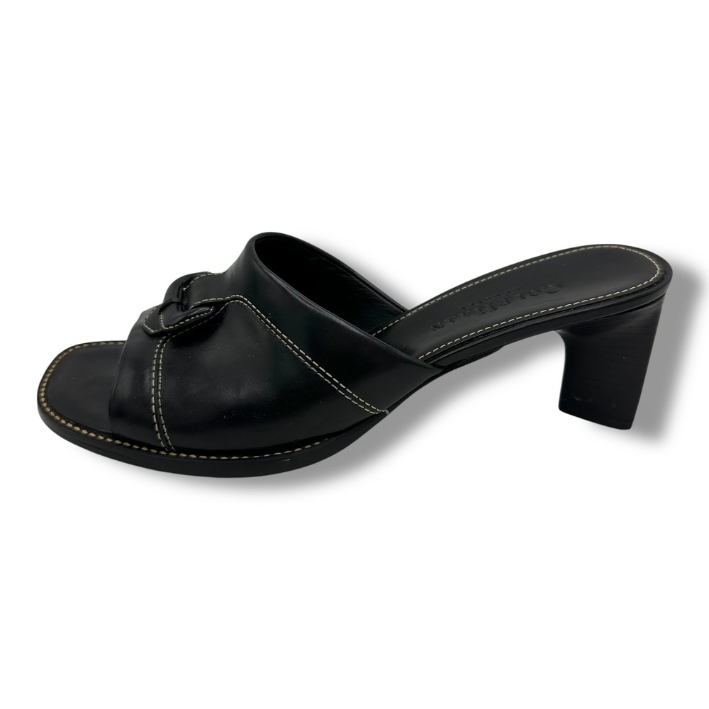 Cole Haan Country Breck Black Leather‎ Buckle Block Heel Slide Sandals  7.5